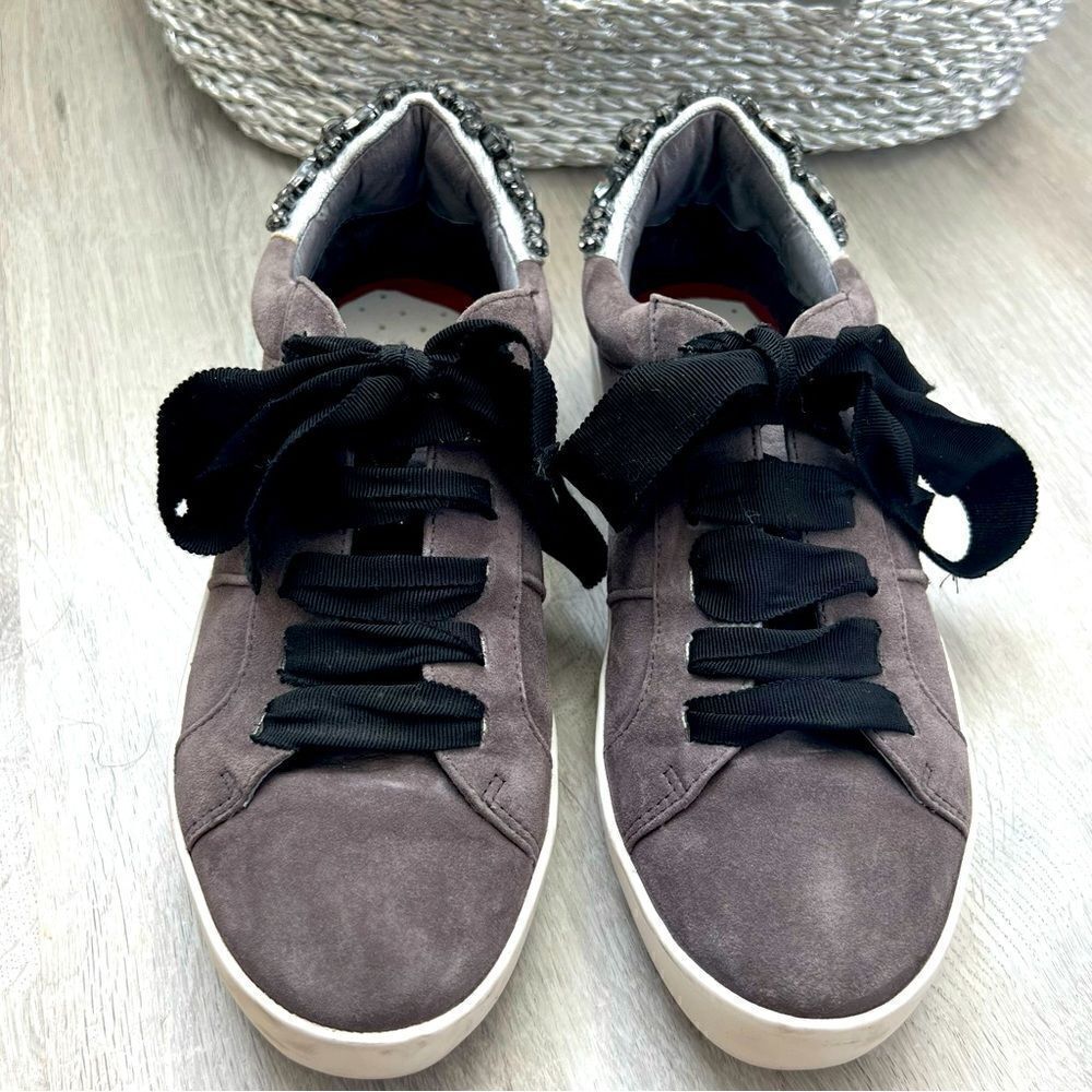 JOIE DARENA  Suede Grey Crystal Sneakers SZ 37.5
